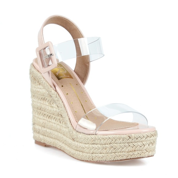 clear strap espadrille wedges